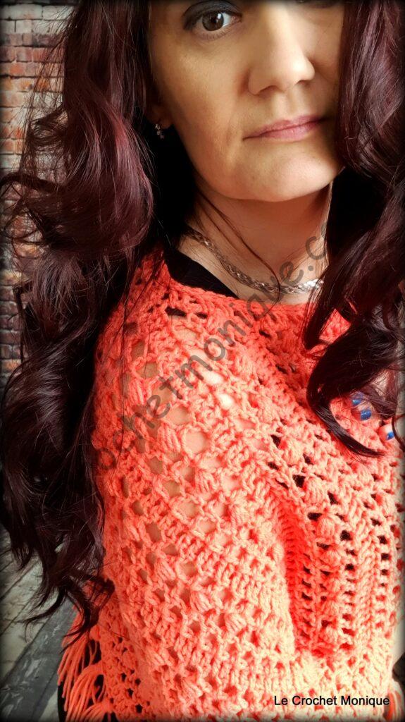 Háčkované pončo - Sorbet