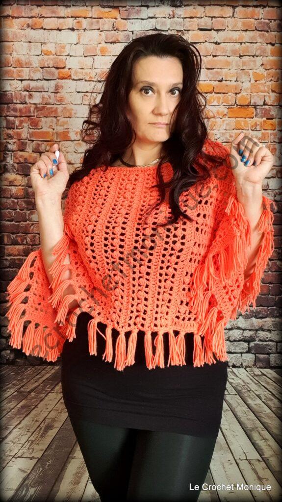 Háčkované pončo - Sorbet