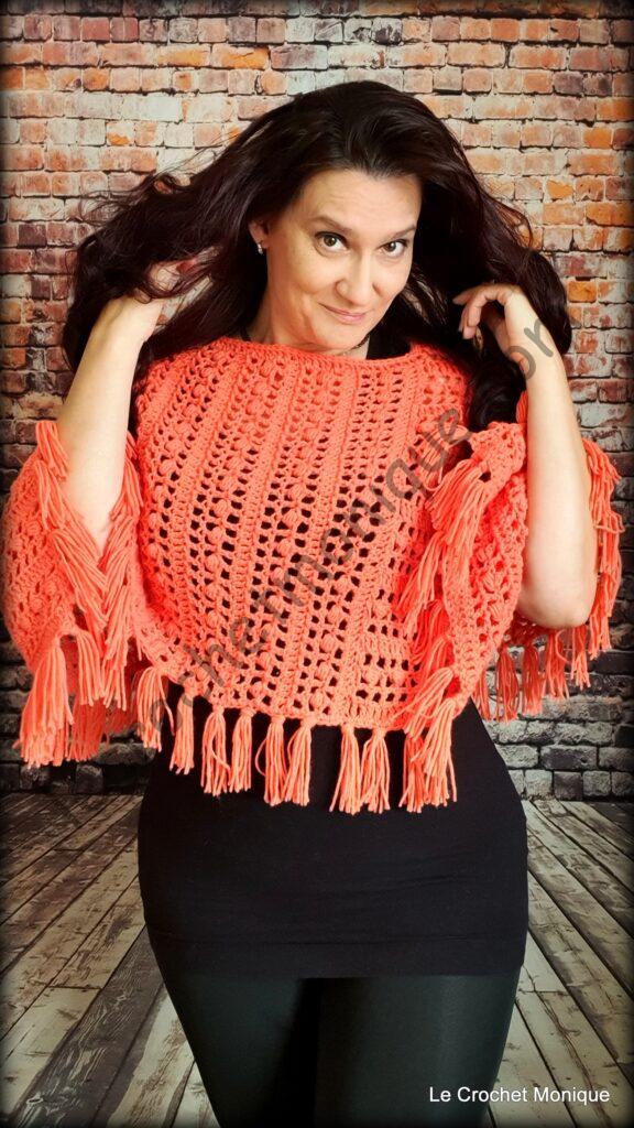 Háčkované pončo - Sorbet