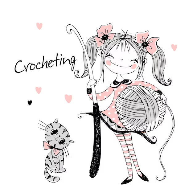 Girl with crochet hook.